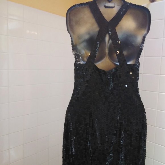 ADRIANNA PAPELL Black Sequin Evening Gown Dress - Picture 10 of 17
